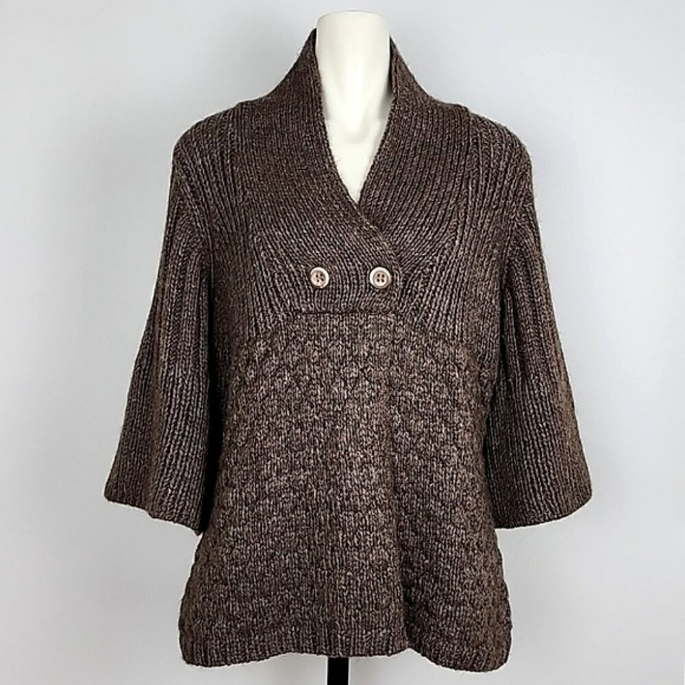 Windsmoor Women's Brown Knit Alpaca Wool Blend Pullover Cardigan Bell Sleeves L